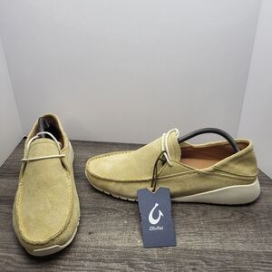 OluKai Ka'a Driver Italian Suede Leather Loafer Shoes Golden Sand Slip On Men 11